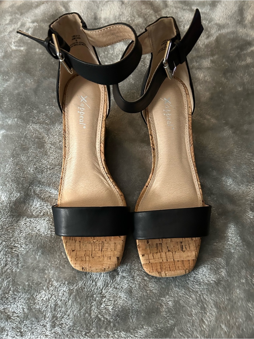 Xappeal Black Cork Block Heel Ankle-Strap Sandals